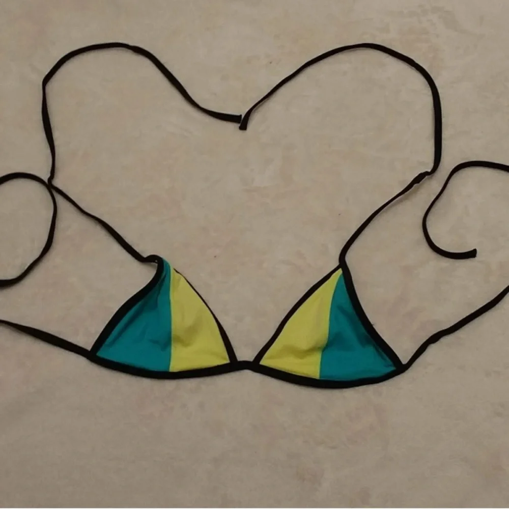 PINK Victoria's Secret Teal Green and Neon Yellow Bikini Top